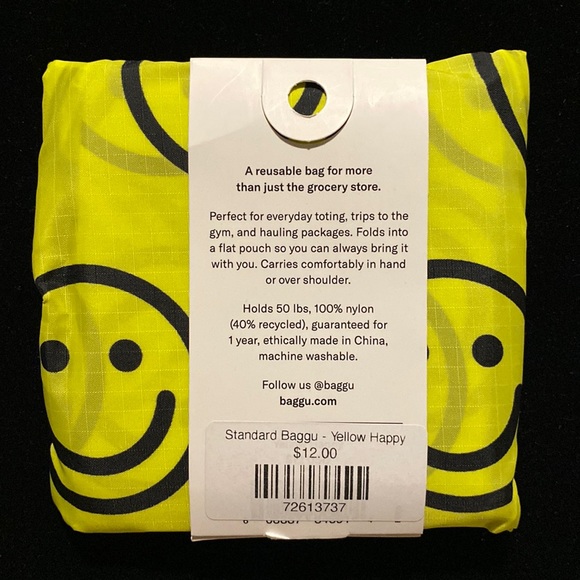 NWT BAGGU YELLOW HAPPY Standard Size Reusable Bag bvr - Picture 2 of 5